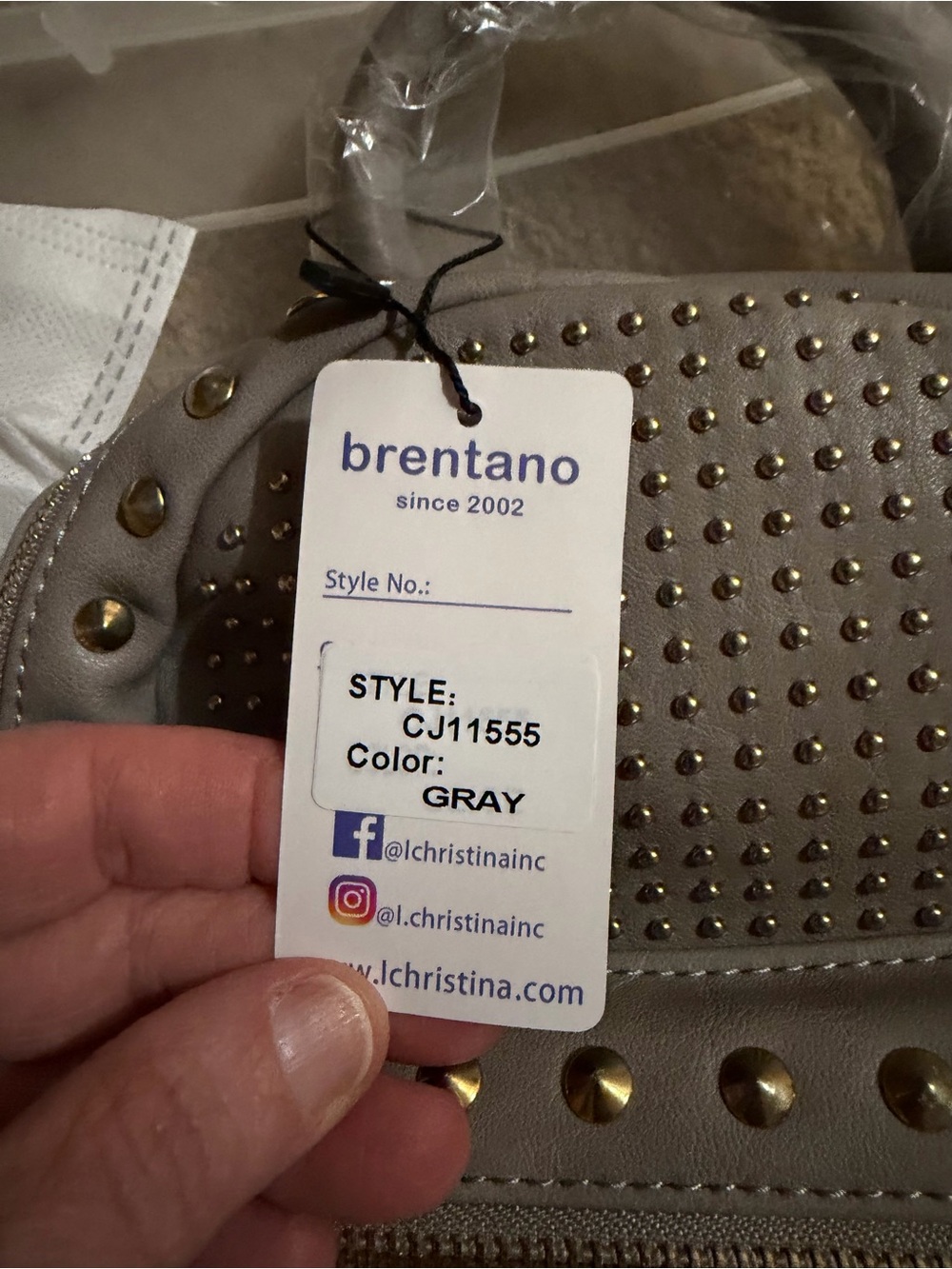 Gray Studded Mini Backpack by Brentano - Picture 2 of 4